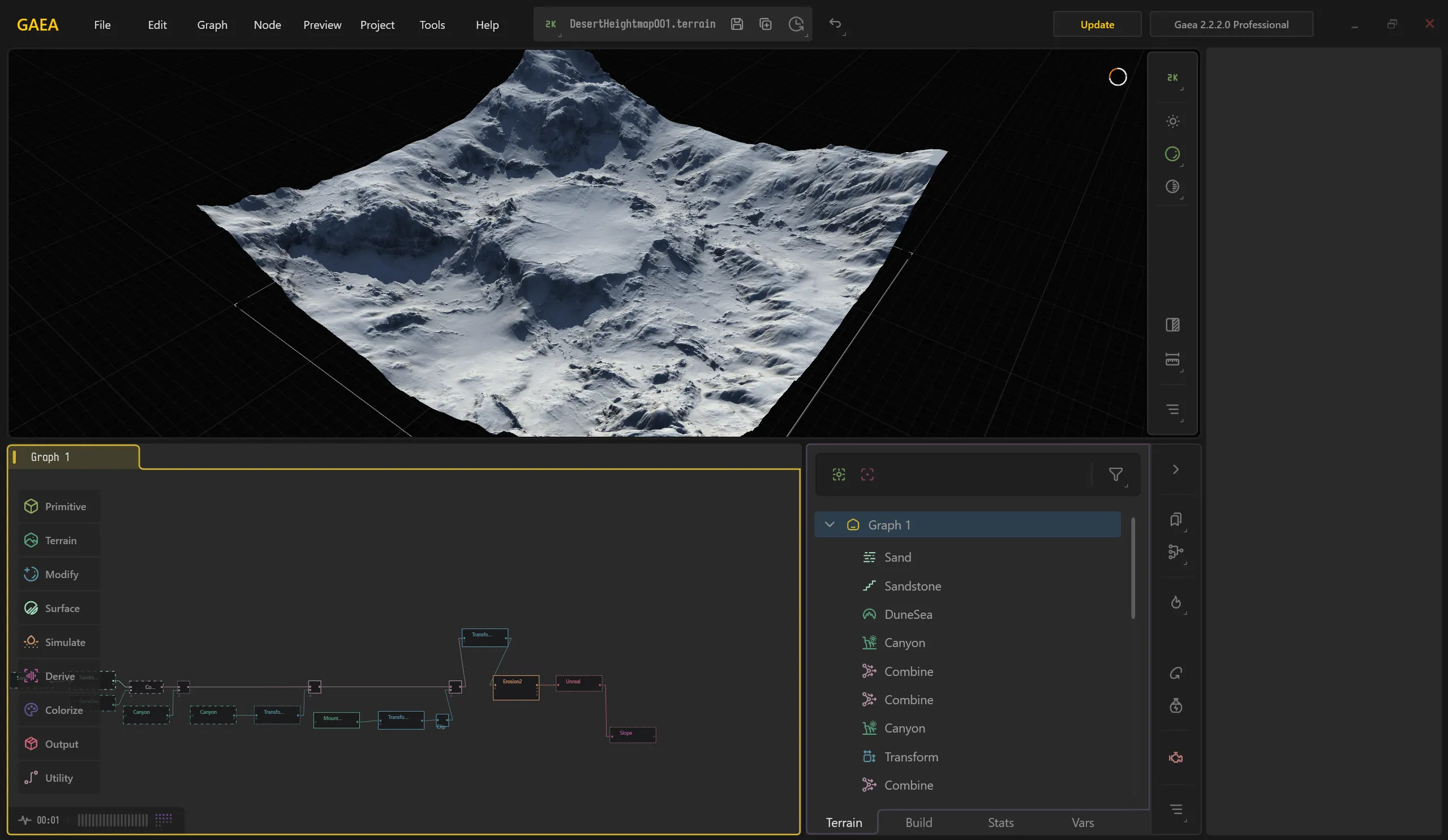 Screenshot of terrain in Quadspinner Gaea software