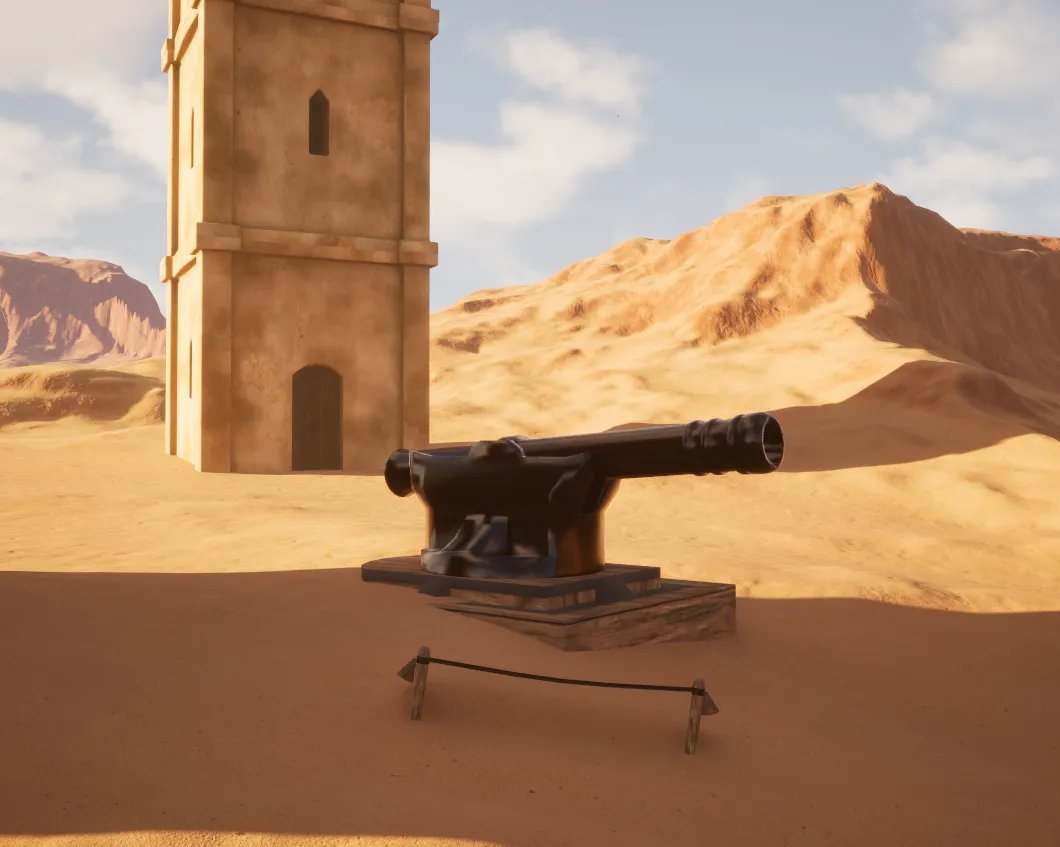 Screenshot of a cannon close-up with an alarm trap