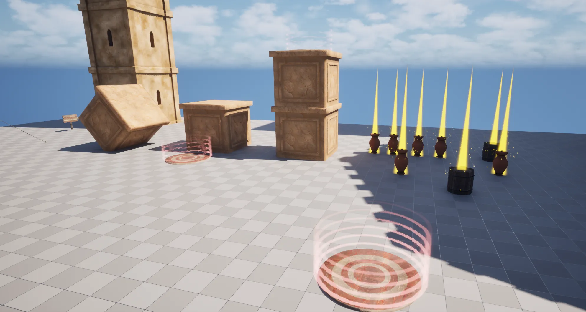 Screenshot of a development area featuring some gameplay systems