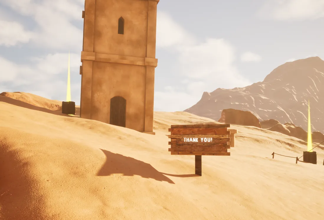 In-game screenshot of sign with the text: THANK YOU